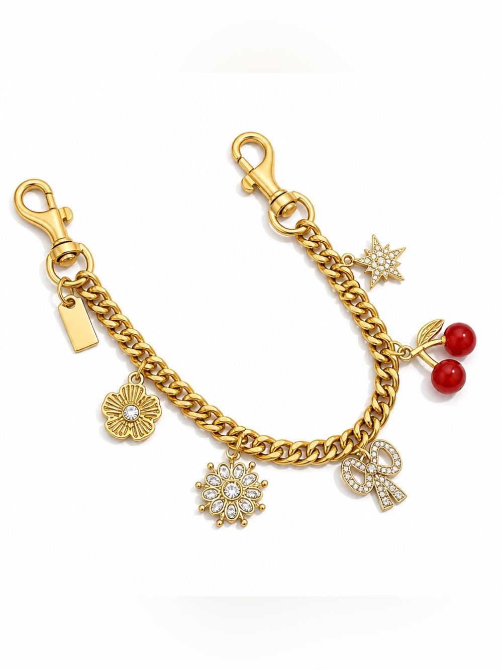 Gold-Tone Cherry Charm Key & Card Holder Chain bag charm